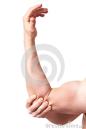 Elbow joint pain Stock Photo