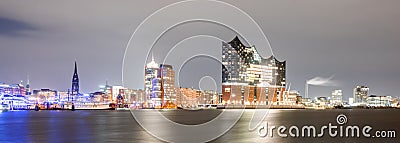 Elbphilharmonie and Hamburg harbor at night Stock Photo