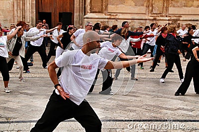 People practicing Tai Chi in Elche Editorial Stock Photo