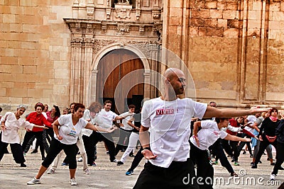 People practicing Tai Chi in Elche Editorial Stock Photo