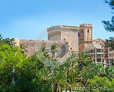 Elche Elx Alicante el Palmeral Palm trees Park and Altamira Palace Stock Photo