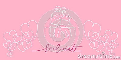 elder couple in continuous line drawing romantic Vector Illustration