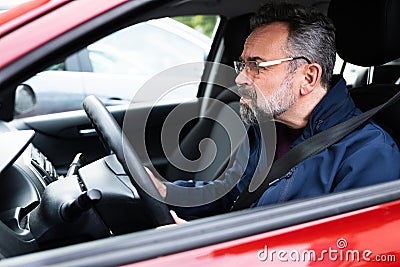 Elder Male Car Driver Stock Photo