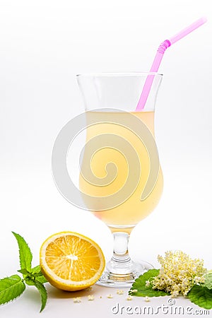 Elderberry flowers lemonade with lemon and mint, known as socata in romania Stock Photo