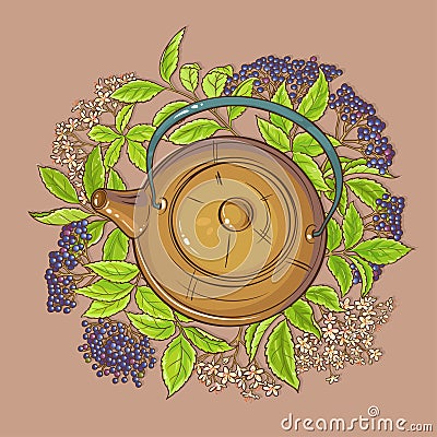 Elderberry tea in teapot Vector Illustration