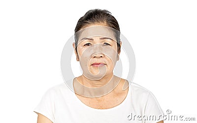 Elderly asian woman portrait 60-70 years old isolated on white background Stock Photo
