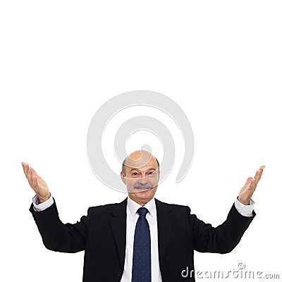 Elderly businessman or teacher greets visitors or students Stock Photo