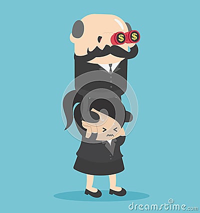 Elderly businessmen taking advantage of businesswoman for profit, Exploitation Vector Illustration