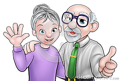 Elderly Cartoon Couple Vector Illustration