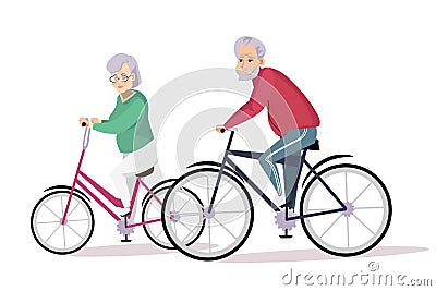 Elderly couple cycling flat vector illustration Vector Illustration