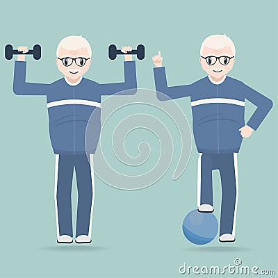 Elderly couple exercise icon, Health care for elderly concept Vector Illustration