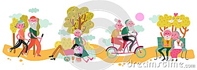 Elderly Couple Horizontal Illustration Vector Illustration