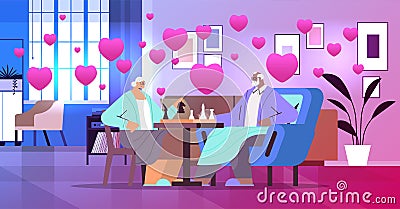 elderly couple in love playing chess senior man woman spending time together valentines day celebration concept Vector Illustration