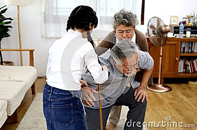 Elderly couple lover heart failure and have a kid girl niece to take care of the house. Stock Photo