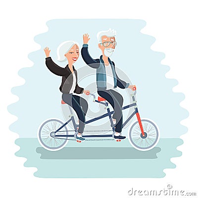 Elderly couple riding a bicycle Vector Illustration