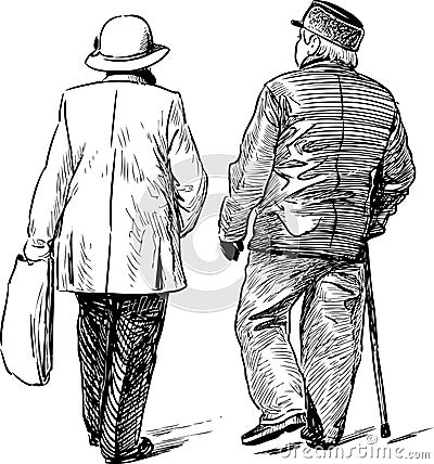 Elderly couple strolling Vector Illustration
