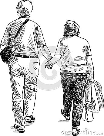 Elderly couple at walk Vector Illustration