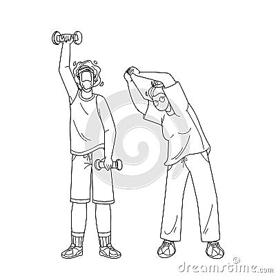 Elderly Fitness Exercising Senior Couple Vector Illustration Vector Illustration