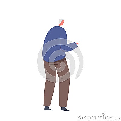 Elderly Gentleman Seen From Behind. Characters Gray Hair And A Slightly Hunched Posture Suggest Wisdom Vector Illustration