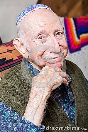 Elderly Gentleman Wearing Yarmulke Stock Photo