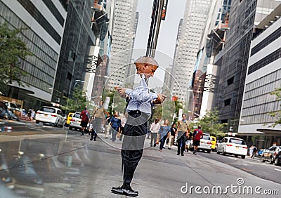 Elderly gray-haired man with a mobile phone in NYC Editorial Stock Photo