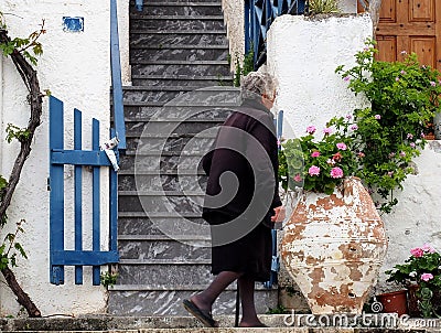 Elderly Greek Lady In Kritsa, Crete Editorial Stock Photo
