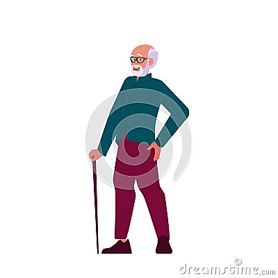 Elderly Grey Haired Male Character Isolated On White Background. Senility, Old Ages Concept. Senior Man Vector Illustration