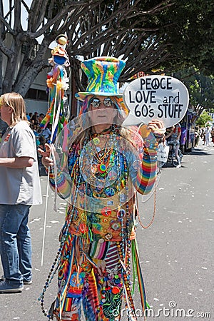 Elderly Hippie at thePasadena Doo Dah Rose Parade Editorial Stock Photo