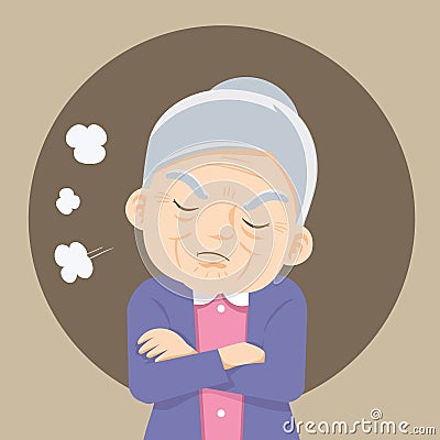 Angry elderly woman with his arms crossed Vector Illustration