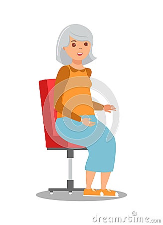 Elderly Lady Sitting in Chair Flat Illustration Vector Illustration