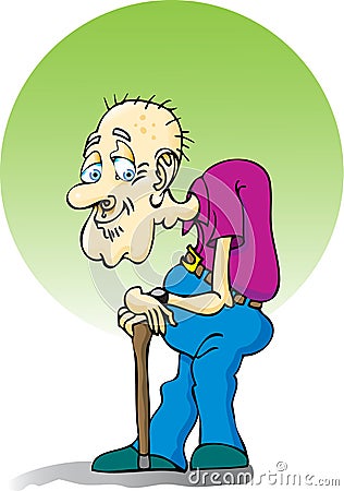 Elderly Man with a Cane. Vector Illustration