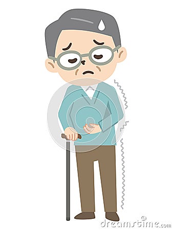 Elderly man with a cane for hemiplegia Cartoon Illustration