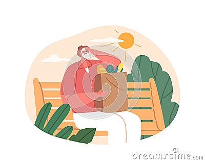 Elderly Man Experiences Dizziness From Heat While Walking On The Street. Senior Male Character Requiring Assistance Vector Illustration