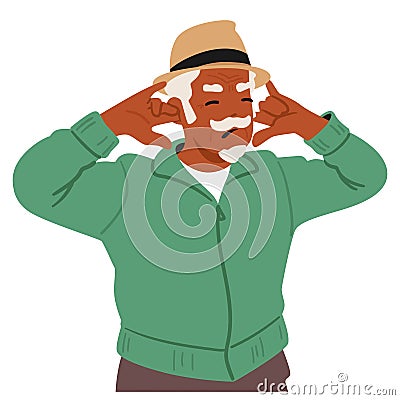 Elderly Man Expressing Discomfort, Disapproval, Or Offense By Shutting His Ears With A Pained Or Indignant Expression Vector Illustration