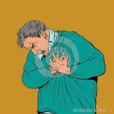 an elderly man heart pain, myocardial infarction hypertensive crisis arrhythmia and other diseases of cardiology Vector Illustration