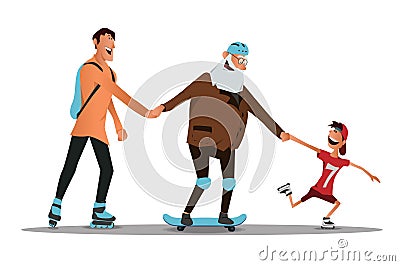 Seniors riding with family. Vector illustration. Vector Illustration