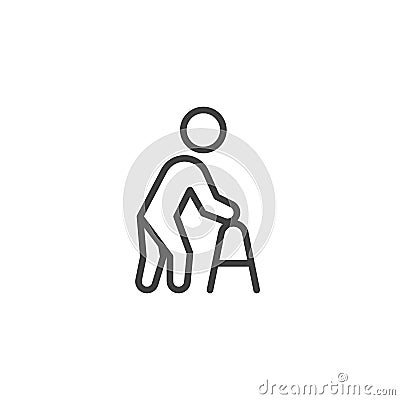 Elderly man with paddle walker line icon Vector Illustration