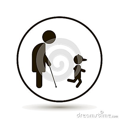 An elderly man, a pensioner walks with his grandson Vector Illustration