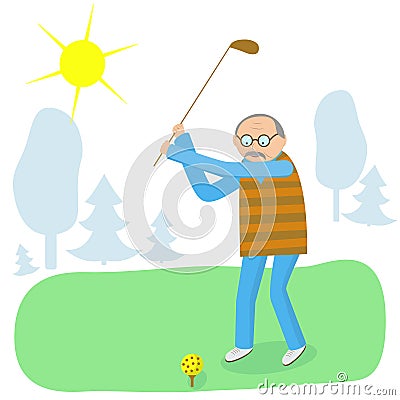 An elderly man plays golf. Golf Vector Illustration