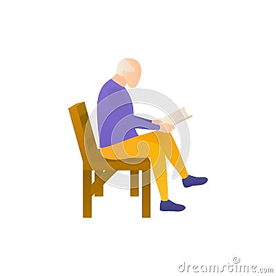 An elderly man reads a book, flat vector illustration. Vector Illustration