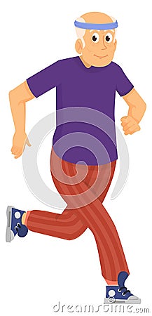 Elderly man running. Active lifestyle. Old person jogging Vector Illustration