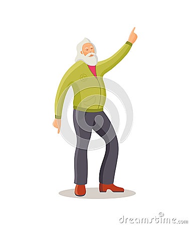 Elderly man senior age person dances squatting. Vector Illustration