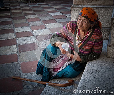 Elderly Montenegrin Beggar Editorial Stock Photo