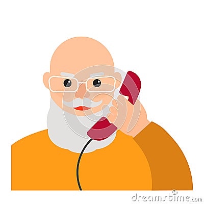 An elderly old man talking on the phone. Vector flat illustrat Cartoon Illustration