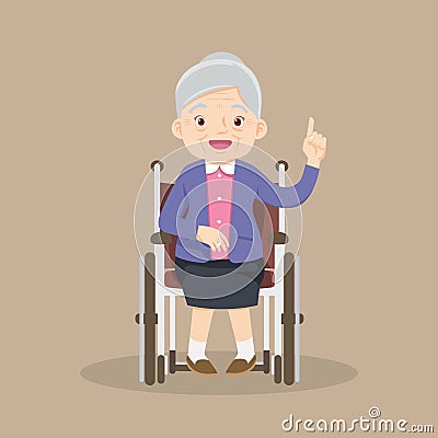 elderly old woMan is sitting in a wheelchair.senior female patient in wheelchair Vector Illustration