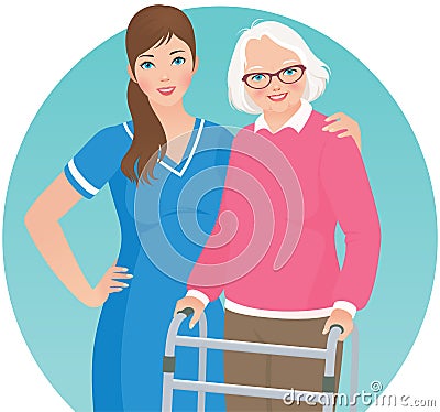 Elderly patient and a nurse Vector Illustration