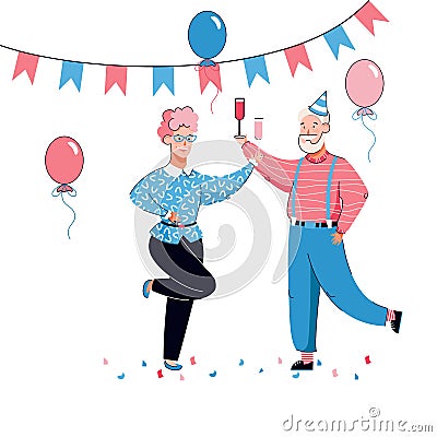 Elderly people birthday or family celebration vector illustration isolated. Vector Illustration