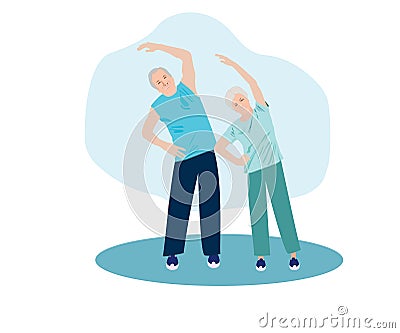 Elderly people exercise. Vector Illustration