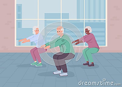 Elderly people exercising flat color vector illustration Vector Illustration