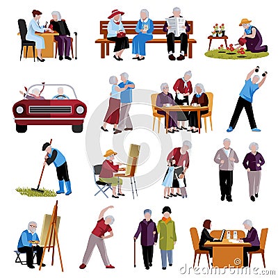 Elderly People Icons Set Vector Illustration